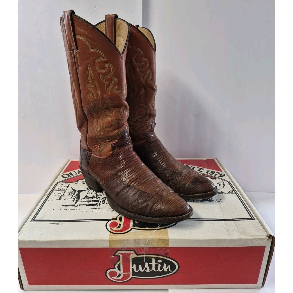 Vintage Justin Lizard Skin Western Cowboy Boots Men's Size 9 D Made In USA 08382